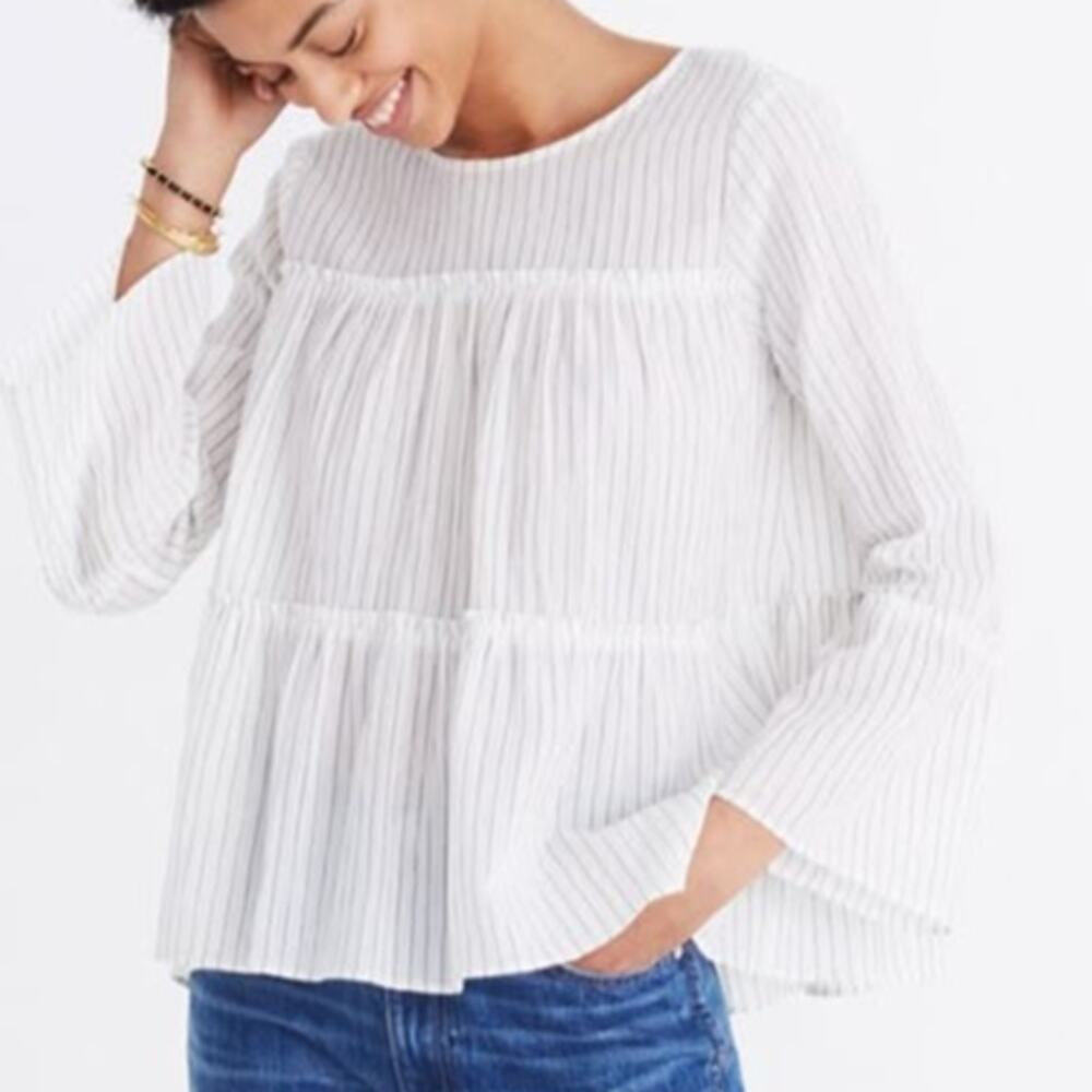 NWT Madewell Tiered Pure Cotton Flowing Blouse in Haysboro Stripe